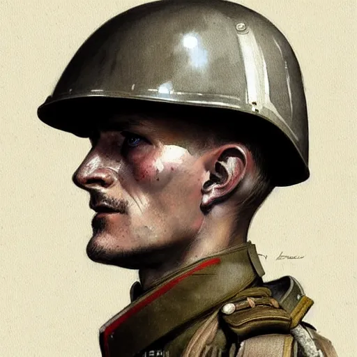 Prompt: german empire ww 1 Sturmtruppen soldier looking forward portait drawn by greg rutkowski