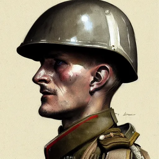 Image similar to german empire ww 1 Sturmtruppen soldier looking forward portait drawn by greg rutkowski