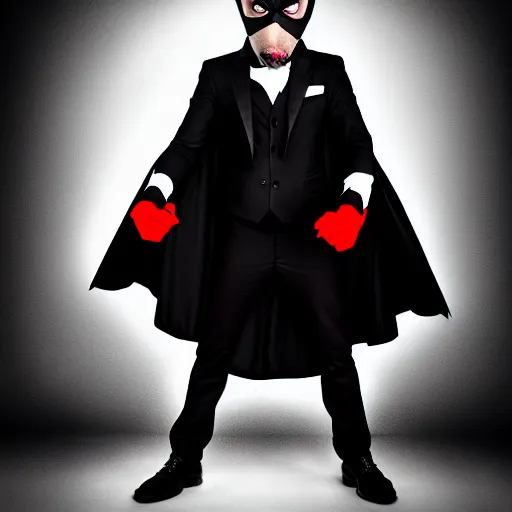 Image similar to photography of ratman, a superhero with the powers of a rat in a black suit