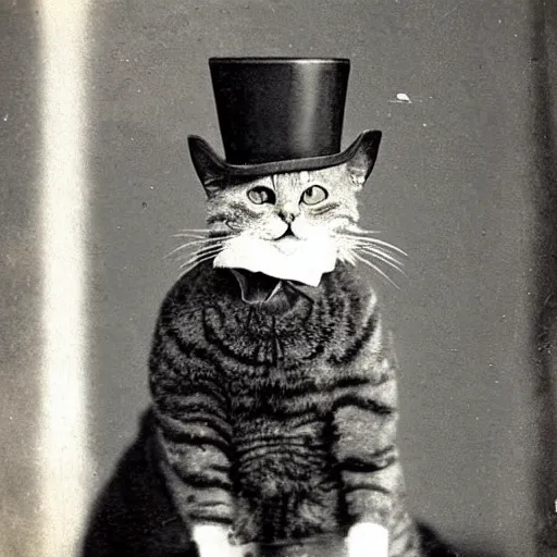 Prompt: a yellow cat with a top hat and a monocle, vintage photo