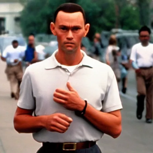 Image similar to forrest gump as half man half robot