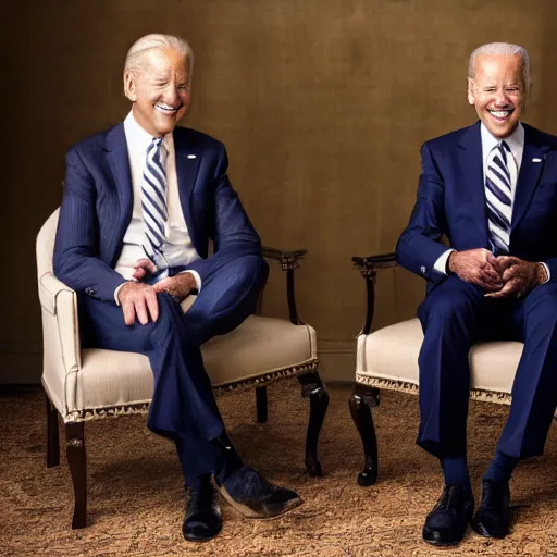 Image similar to A portrait photo of joe biden teams up with a teenage joe biden, perfect faces, 50 mm, award winning photography