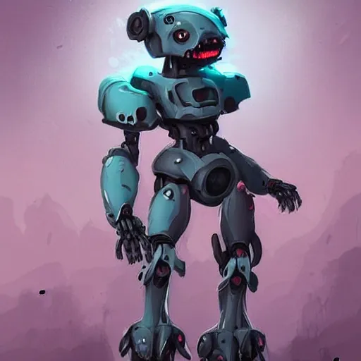 Image similar to sci - fi mecha cute zombie character concept design ， trending on artstation ， by neil blevins and andreas rocha and tuomas korpi, - h 8 9 6