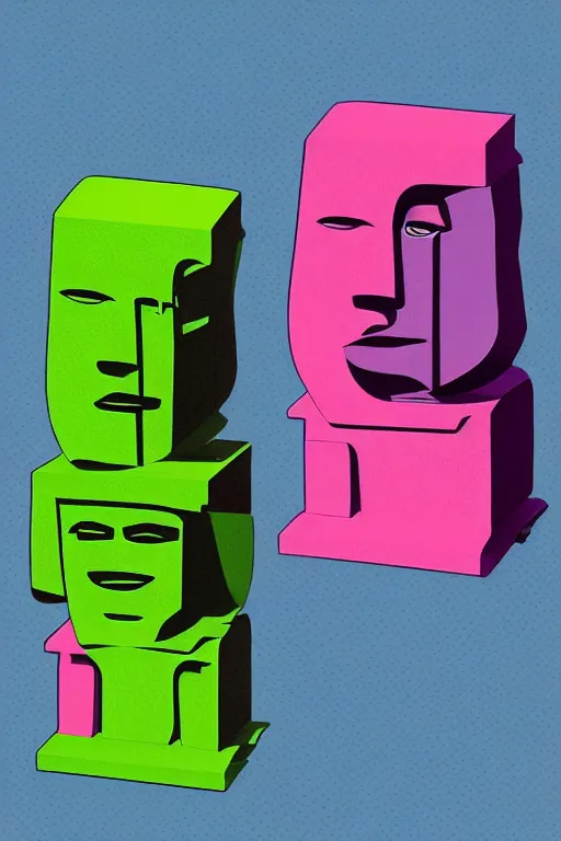 Image similar to cubist moai statue cutout digital illustration cartoon colorful beeple