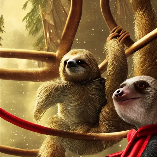 Prompt: a sloth vs reindeer kung fu style in a dojo, facing each other, aggressive sloth vs a muscled reindeer, best photo award, high quality 8 k, cinematic lighting, painting by kusama, high detail, realism : 9 5 %