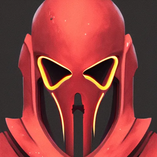 Image similar to general grievous from star wars head coming out of a red mist, trending on artstation, profile pic, centered, accurate anatomy, highly detailed, digital art,