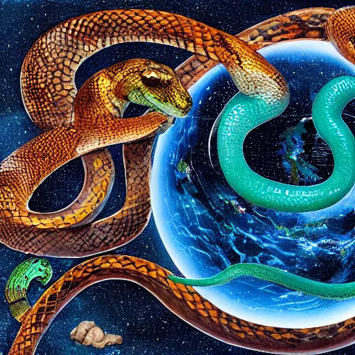 Image similar to the planet earth being formed out of snakes, space in background, Jörmungandr