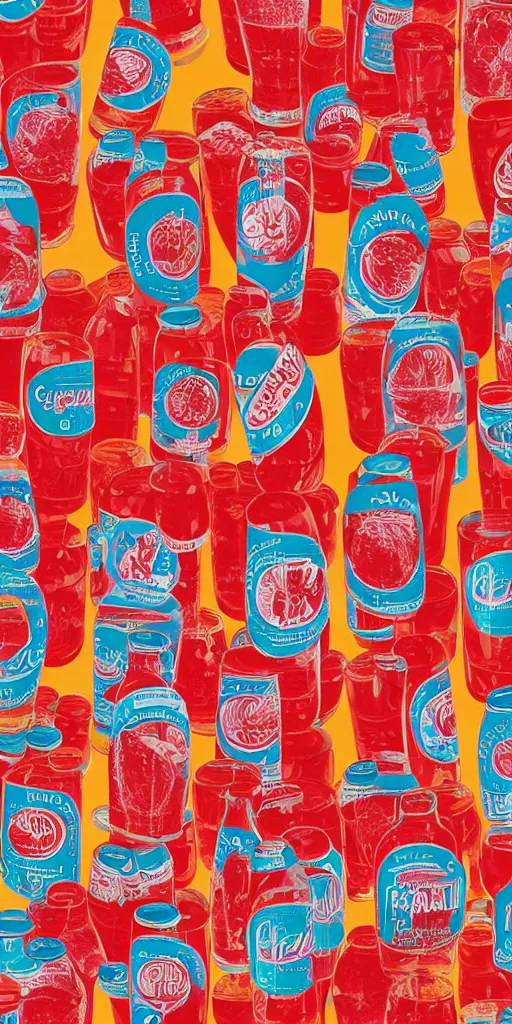 Prompt: a seamless repeating pattern of campari soda, colourful, symmetrical, repeating 35mm photography, in the style of toiletpaper magazine, surreal, high detail, photograph by Pierpaolo Ferrari