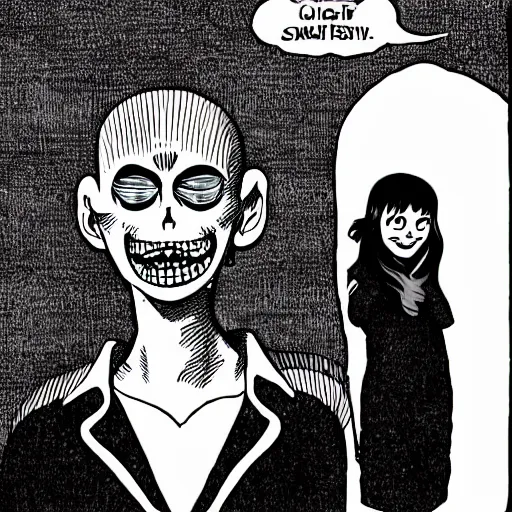 Image similar to smiling man, junji ito, creepy, unsettling,