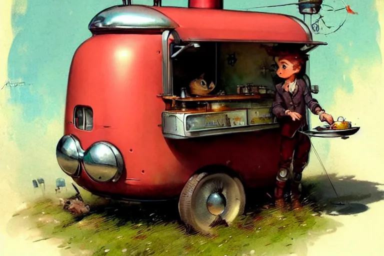 Image similar to adventurer ( ( ( ( ( 1 9 5 0 s retro future robot android mouse wagon food truck robot. muted colors. ) ) ) ) ) by jean baptiste monge!!!!!!!!!!!!!!!!!!!!!!!!! chrome red