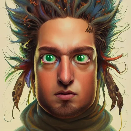 Image similar to successful mohawk projector portrait by gaston bussierre and charles vess and james jean and erik jones and rhads, inspired by rick and morty, epic, funny, huge scale, beautiful fine face features, intricate high details, sharp, ultradetailed