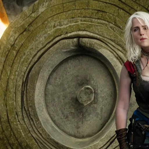 Image similar to still of Ciri in front of the stargate in SG1, activated stargate
