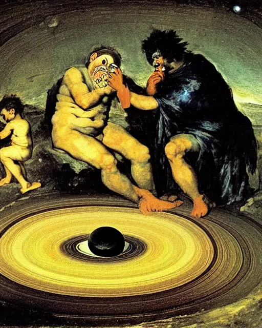 Image similar to saturn being devoured by his son, painted by goya