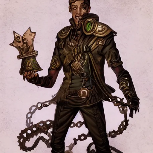 Prompt: a full body artwork in the style of magic the gathering artworks of a lovecraft steampunk warrior