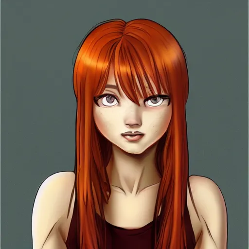 Image similar to a comic portrait of a red haired teenager girl, fine - face, realistic shaded perfect face, freckles, fine details, day setting. realistic shaded lighting poster by eric - anthony johnson and kentaro miura style, trending on art station
