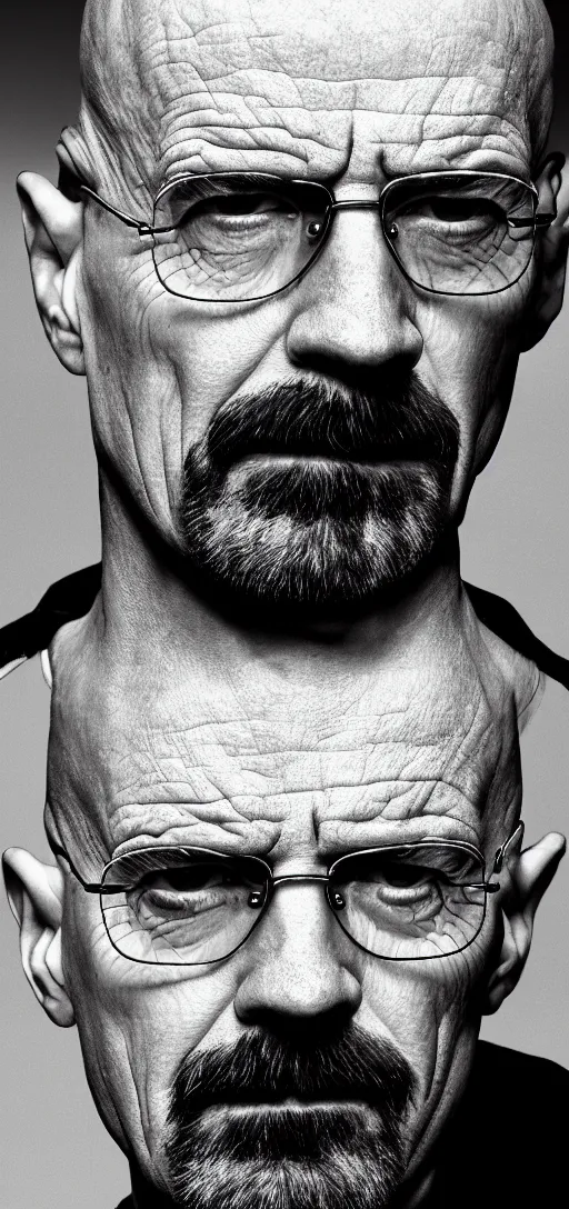 Prompt: phone wallpaper of a photo portrait of walter white posing, black and white photo