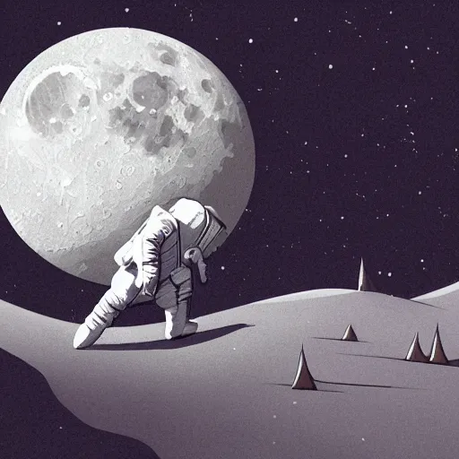 Image similar to fantasy illustration of moon landing