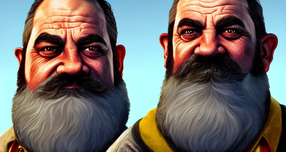 Prompt: highly detailed portrait of a dwarf with a white beard, warcaft, gta v, by aaron morse, 4 k, art, game art