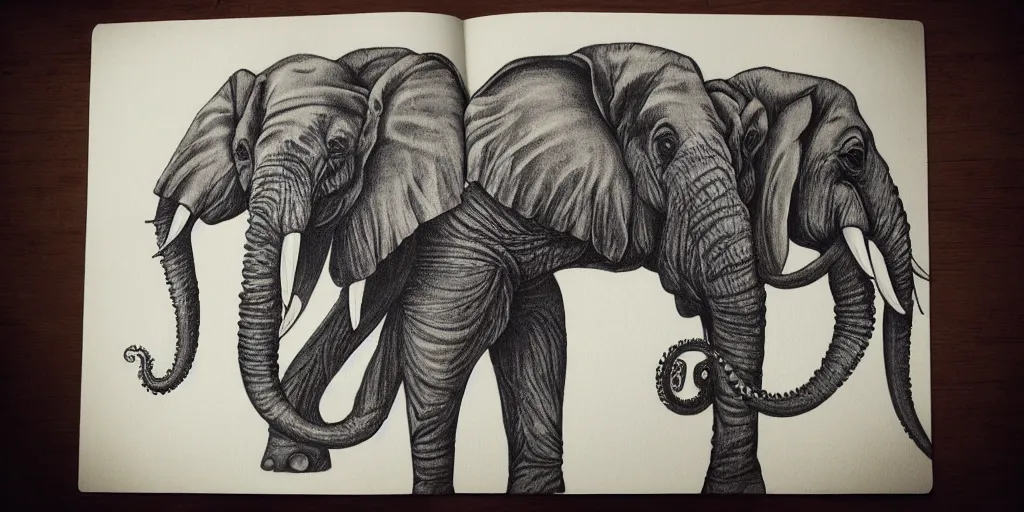 Image similar to one elephant with octopus tentacles instead of trunks, photorealistic