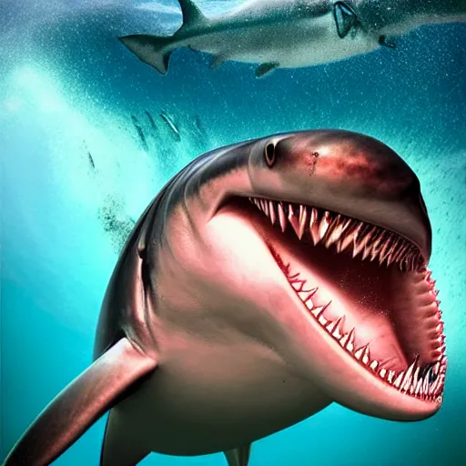 Prompt: the last selfie by a scooba diver moments before being eaten by a gigantic megalodon shark, ultra detailed, hyper realistic, volumetric lighting, 2 0 mm lens