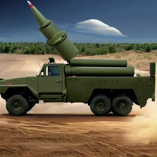 Image similar to high quality picture of HIMARS with rockets, Cars Pixar movie style, detailed, green