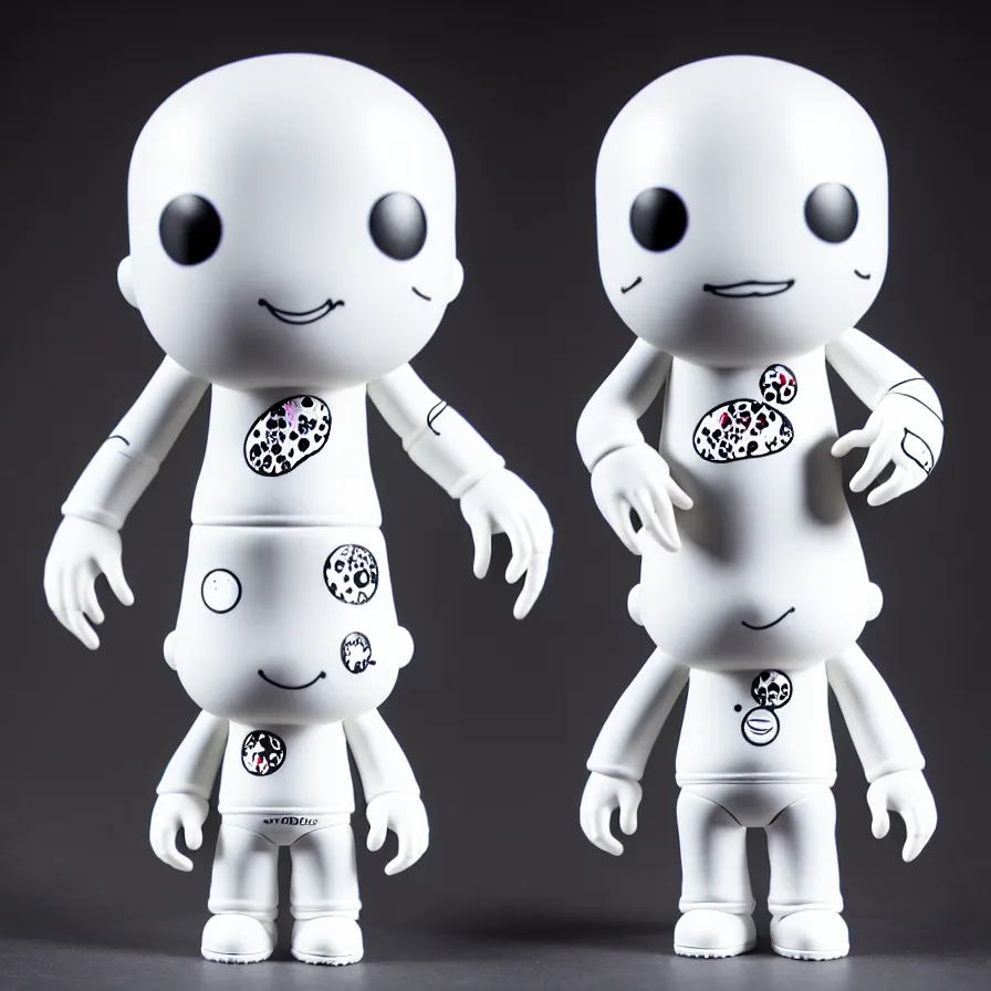 Image similar to an all white art vinyl figure, in the style of kidrobot, sket - one x iamretro, kenny wong x pop mart, space molly, frank kozik, guggimon, studio lighting, subsurface diffusion