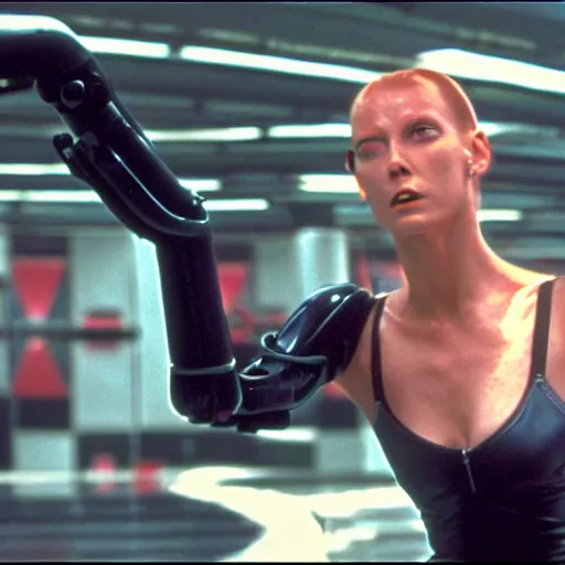 Image similar to The matrix, LeeLoo, Robocop, Sprinters in a race, The Olympics footage, cinematic stillframe, french new wave, The fifth element, vintage robotics, formula 1