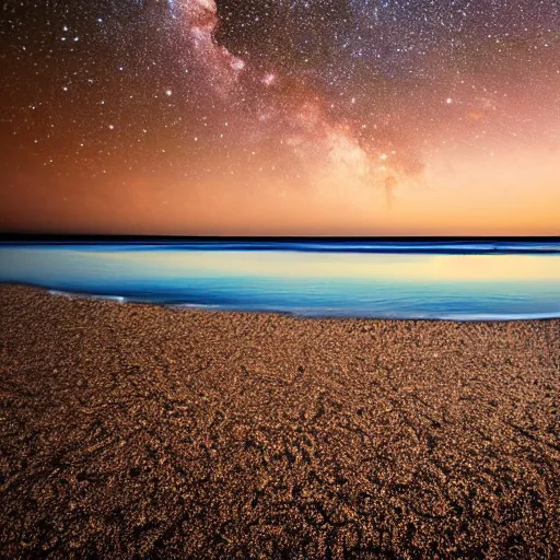 Image similar to planet on milky way as beach, water is galaxy