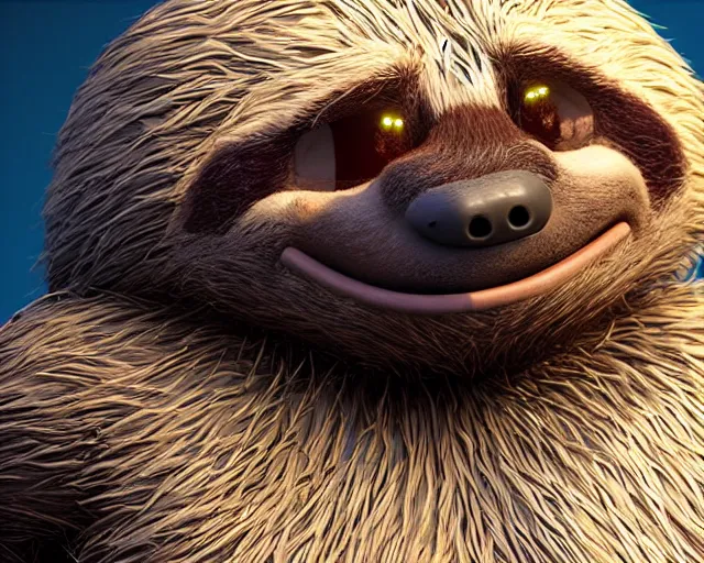 Image similar to sonic the hedgehog as a sloth, weta hyperrealism cinematic lighting and compositon