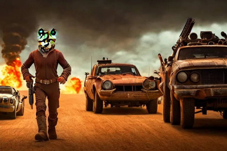 Image similar to nick wilde, heavily armed and armored facing down armageddon in a dark and gritty reboot from the makers of mad max : fury road