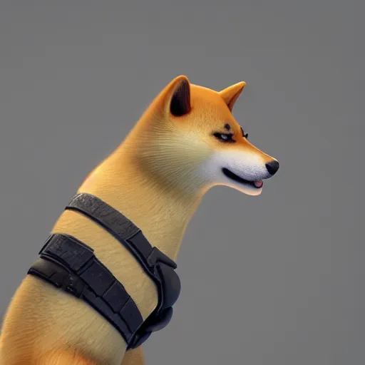 Image similar to police shiba inu holding a baseball bat on his hand, cinematic lightning, 4 k, ultra detailed, trending on artstation, masterpiece, digital art.