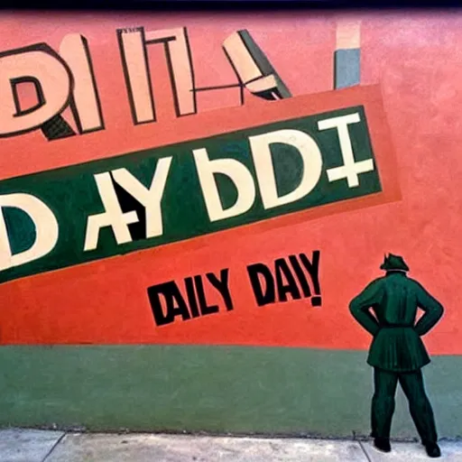 Image similar to a socialist realist mural that just says daily!!!!!!!!