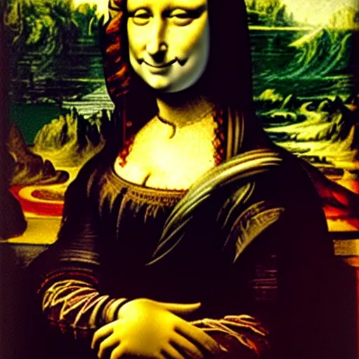 Image similar to monalisa crawling emerged from painting