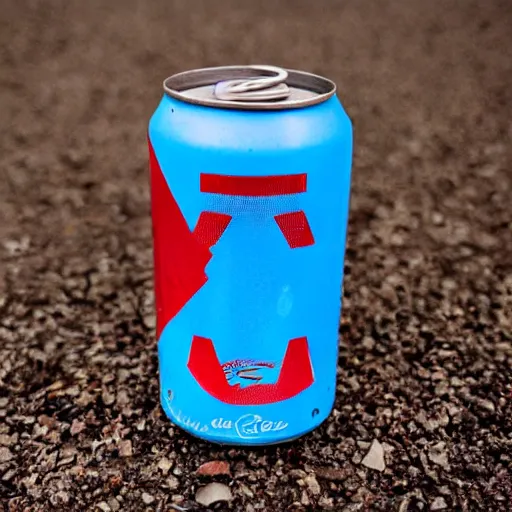 Image similar to A refreshing can of Bepis. Metal soda can with condensation. Blue and Red. Photograph.