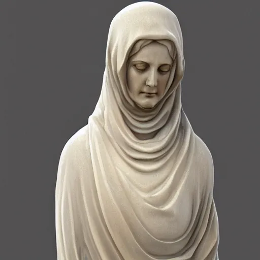 Image similar to a marble sculpture of the veiled virgin, subsurface scattering, !face, !female, covered in intricate !!detailed golden streaked veil , physically based rendering, photo realistic, top light , dark background