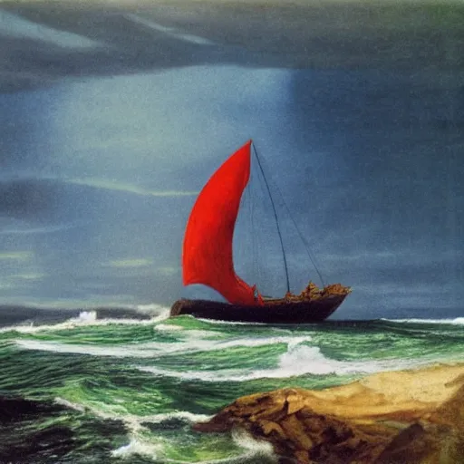 Prompt: photo of a 1 9 2 5 seiner sailing with the jamaican shoreline with the mouth of a sea cave at the waterline, dark, brooding, atmospheric, seascape, lovecraft, horror, smooth, epic, highly detailed, cinematic, by marianne north