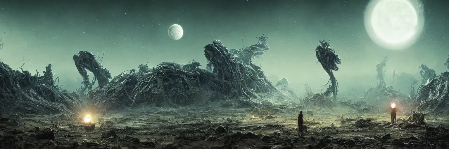 Prompt: a highly detailed digital realistic photo of aliens looking at the seventh planet from space, universe, invasion time on planet earth, digital art, cinematic, satellite imagery, 8 k, super - resolution, by h. r. giger, by ismail inceoglu, by karol bak, unreal engine