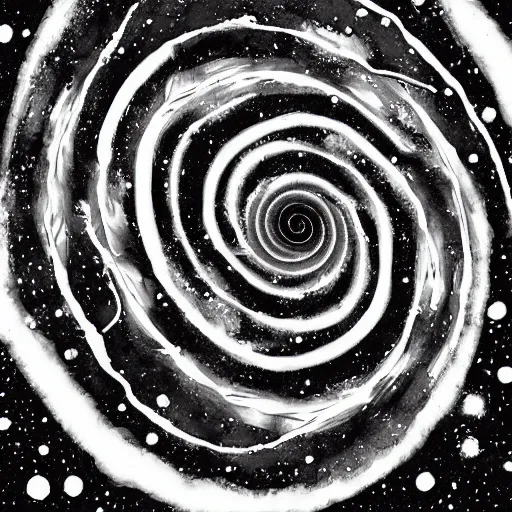 Prompt: black and white illustration spiral galaxy