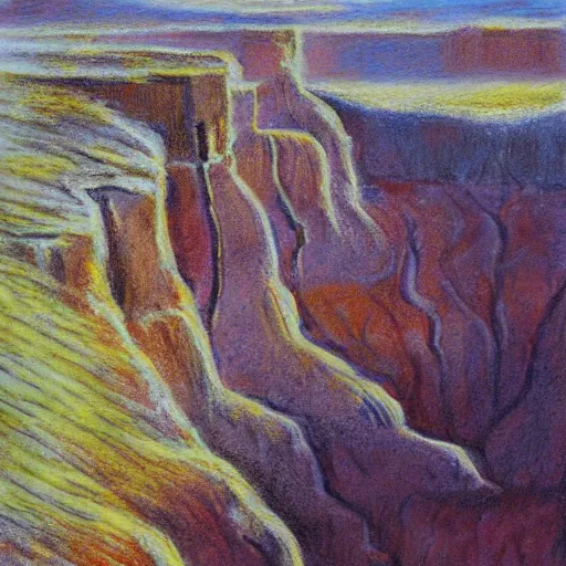 Image similar to landscape lava into grand canyon, pastel artwork