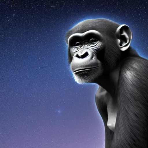 Image similar to a blue chimp is laying on his back, looking at the stars, 4 k, photo, beautiful