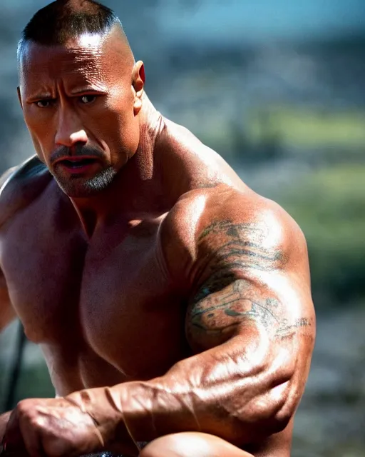 Prompt: film still close up shot of dwayne johnson as maximus from the movie gladiator. photographic, photography