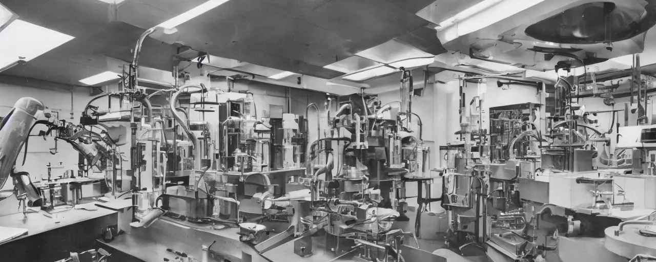Prompt: A large machine inside a laboratory, Retrofuturism