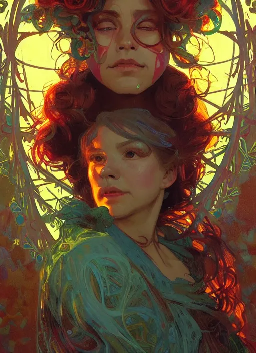 Image similar to la honda. ken kesey and the merry prankster. electric koolaid acid test. intricate, elegant, highly detailed, digital painting, artstation, concept art, wallpaper, smooth, sharp focus, illustration, art by artgerm and greg rutkowski and alphonse mucha