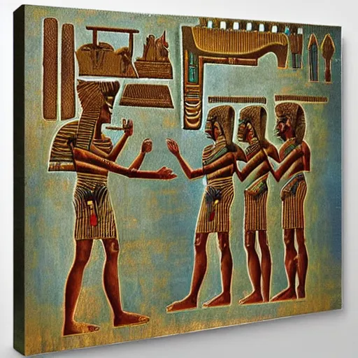 Image similar to aliens interacting with ancient egyptians, photorealistic, sharp focus