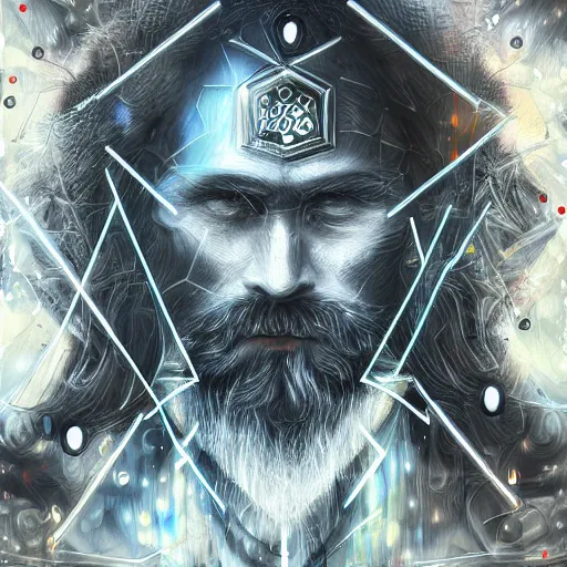 Prompt: mythological odin all father god of thunder and artificial intelligence creating himself with an artificial neural network with synapses, high resolution, award winning art, trending on art station, sharp image, incredibly detailed, detailed character realistic painting