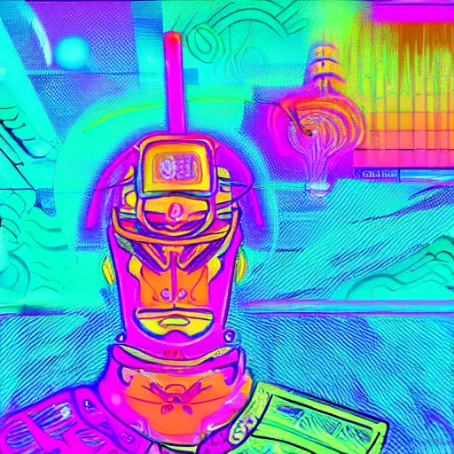 Image similar to neon rainbow samurai ghost of the rain, illustration, glitchart