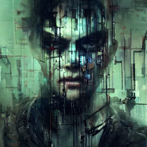 Image similar to screaming cyberpunk, wires, machines by emil melmoth zdzislaw belsinki craig mullins yoji shinkawa realistic render ominous detailed photo atmospheric by jeremy mann francis bacon and agnes cecile ink drips paint smears digital glitches glitchart