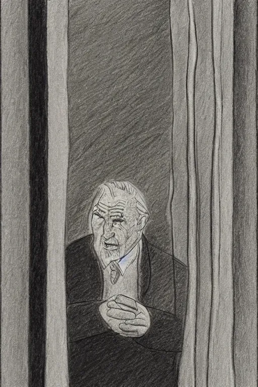 Prompt: an older man looking out the window by raymond briggs, very coherent and colorful high contrast, pencil drawing, sad lighting, somber mood