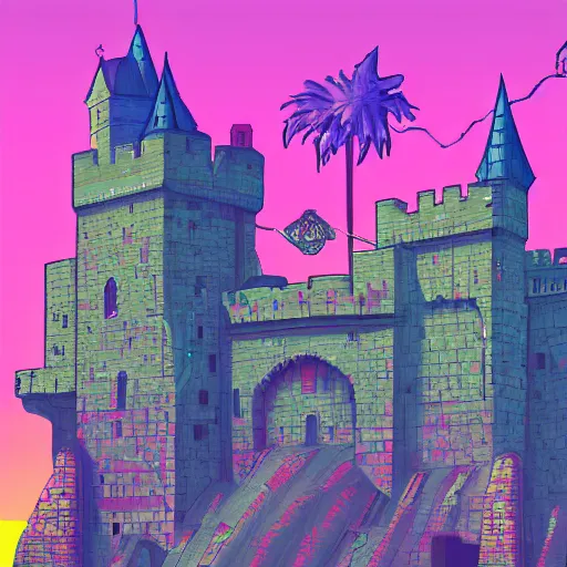 Prompt: medieval castle, epic retrowave art, trending on art station