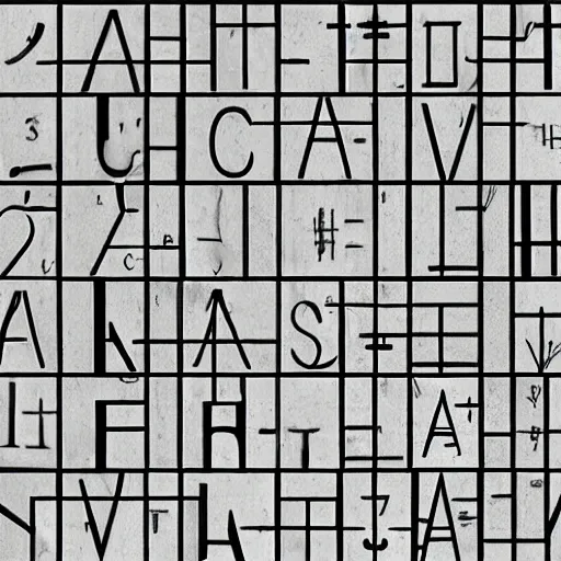 Image similar to latin alphabet in square boxes, mathematical, symmetrical, grayscale, sharp